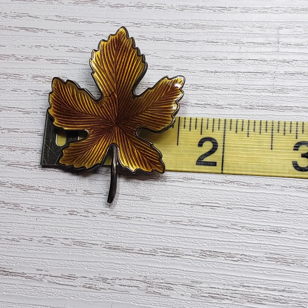 Maple Leaf Enamel Orange Yellow Silver Tone Brooch